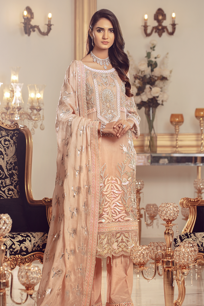 Serene Premium Beaux Rêves Embroidered Chiffon Collection – S-1001 Peach Blossom
