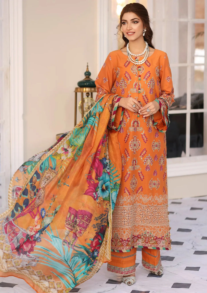 Elaf Festive Chikankari Lawn Collection 2023 – ELC-08 TANGERINE