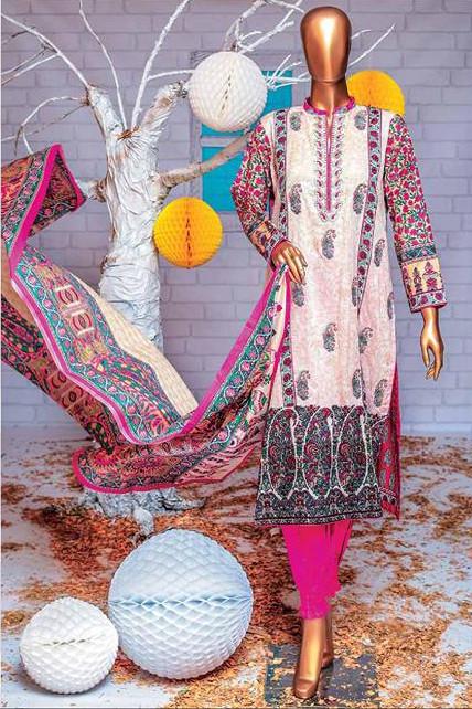 HZ Textiles Premium Embroidered Lawn Collection Vol-2 – Design 119 Hot Pink