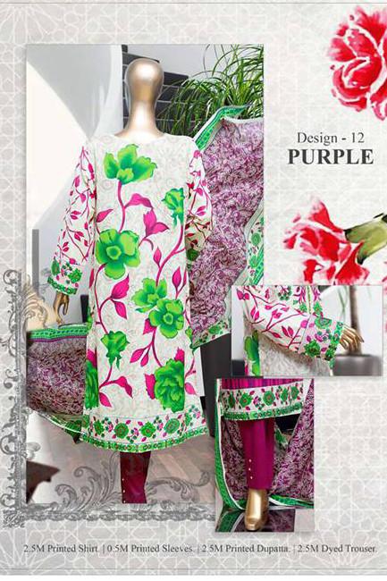 HZ Textiles Diamond Classic Lawn Collection Vol-2 – Design 12 Purple