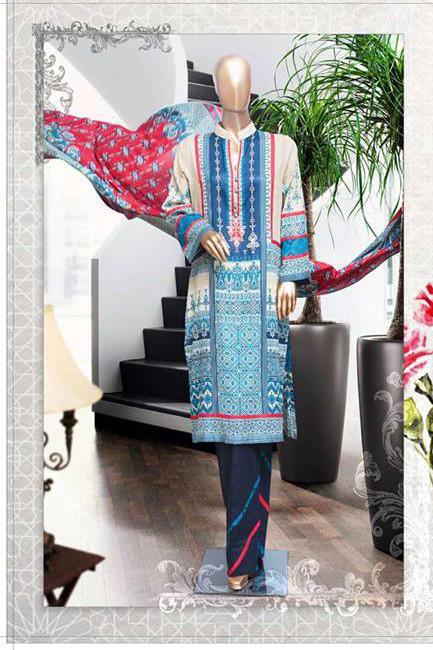 HZ Textiles Diamond Classic Lawn Collection Vol-2 – Design 16 Mid Blue