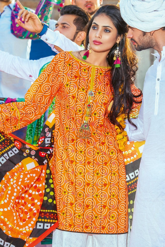 Gul Ahmed Summer 2017 - Orange 3 PC Printed Lawn Dress CL-243 B