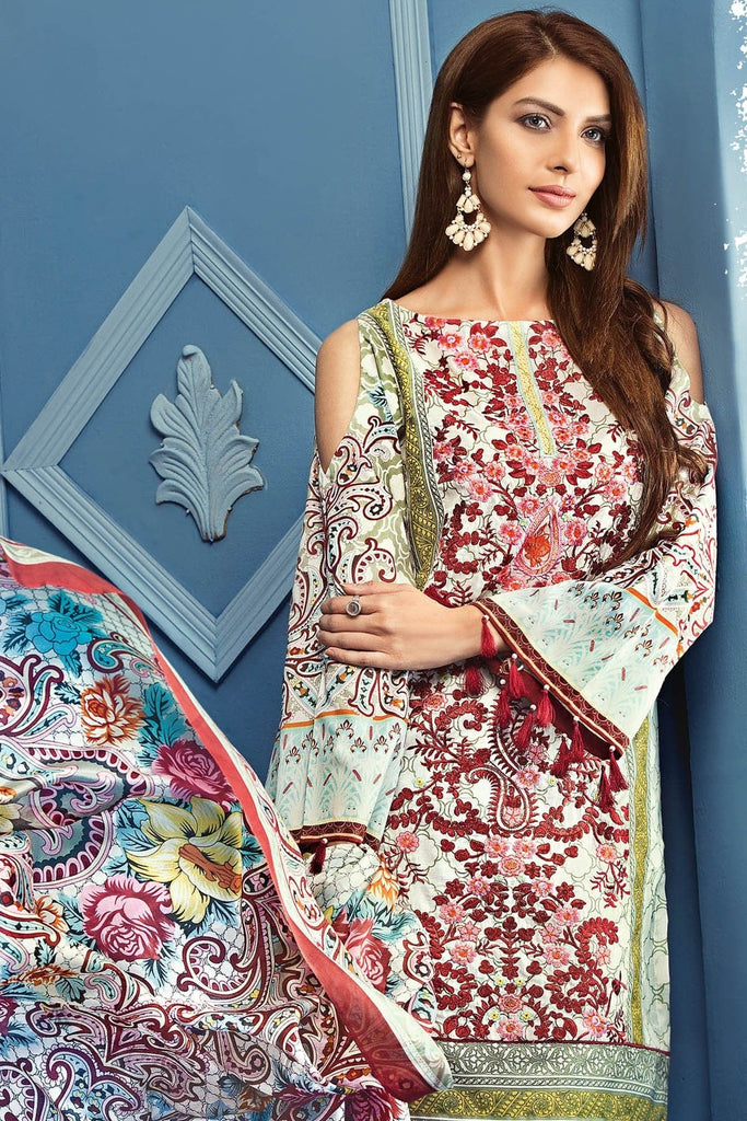 Gul Ahmed Summer 2017 - Light Green 3 PC Embroidered Trencia Satin Silk Dress SS-116