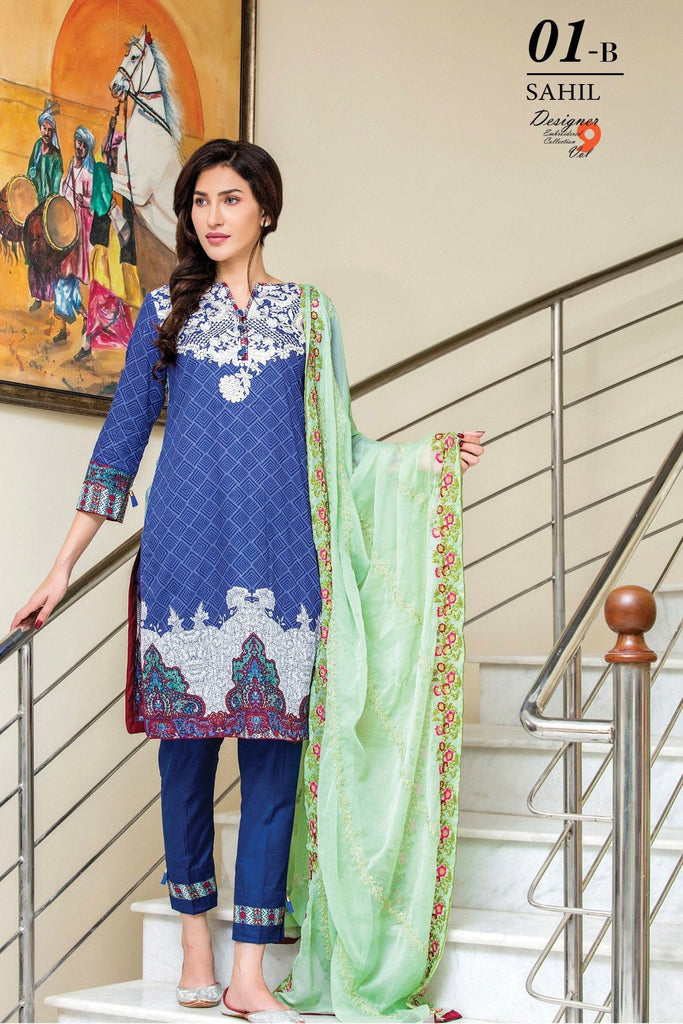 Sahil Designer Embroidered Lawn Collection Vol-9 – 1B