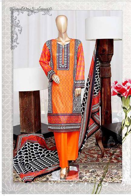 HZ Textiles Diamond Classic Lawn Collection Vol-2 – Design 28 Orange