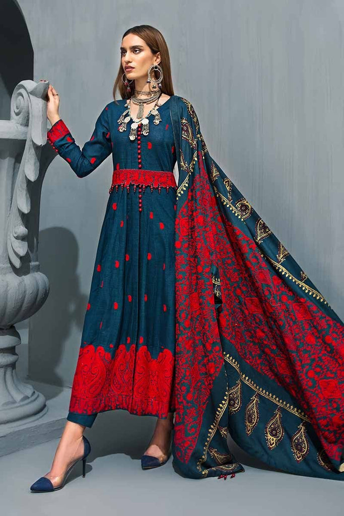 Gul Ahmed Poshak-E-Chinar Embroidered Shawl Collection 2019 – Navy 3 PC AYE-07