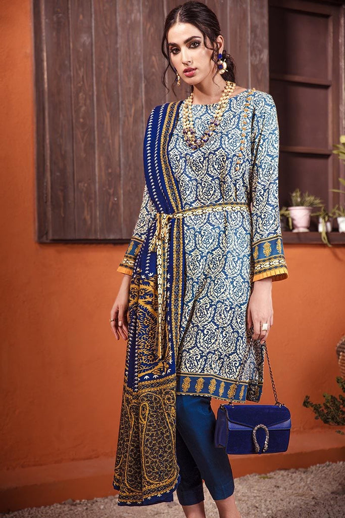 Gul Ahmed Winter Collection – 3 PC Twill Linen Suit with Pashmina Shawl AP-32