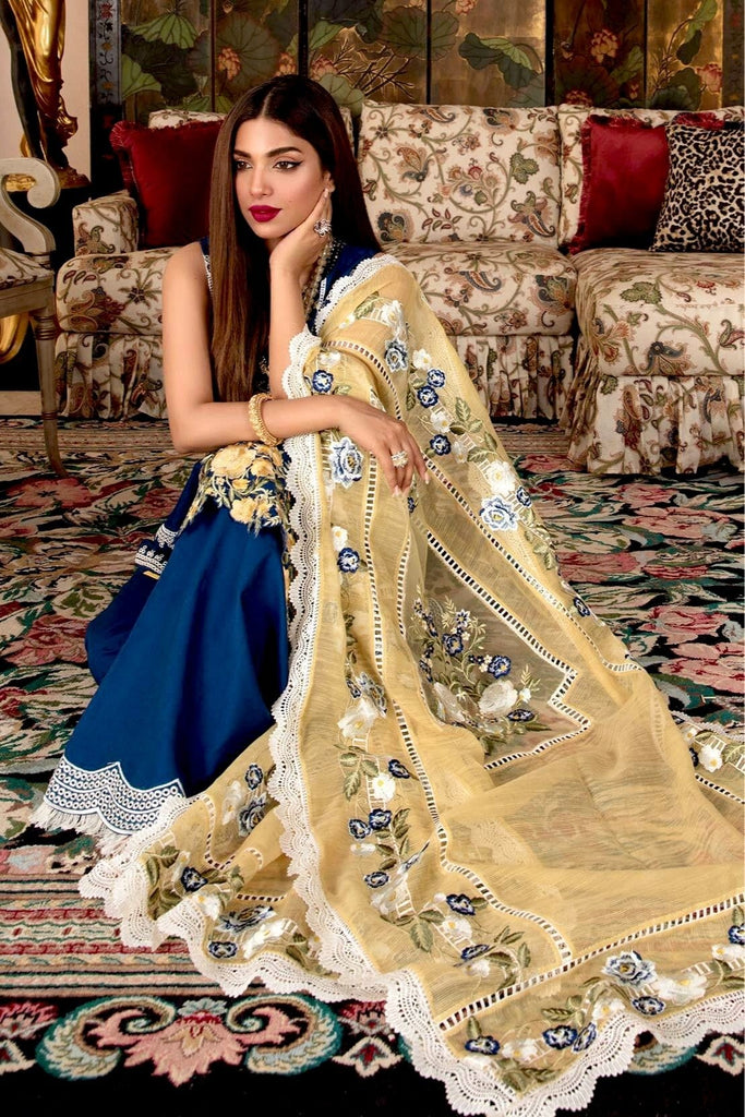 Crimson by Saira Shakira Luxury Lawn Collection 2021 – D4-A - Pleated Perfection - Sapphire