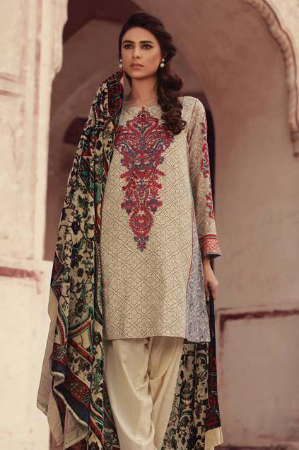 Sana & Samia Embroidered Linen Plachi Collection by Lala – Light Khaki - 5B - YourLibaas
 - 1