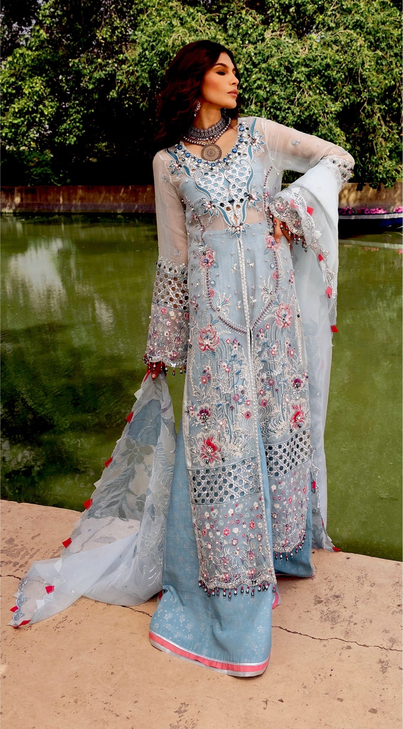 Aqua embellished hot sale chiffon gown