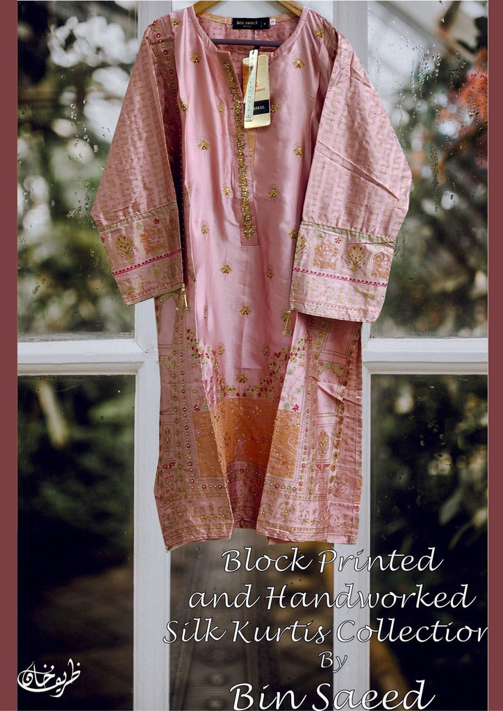 Bin Saeed · Stitched Block Printed & Hand Embellished Silk Tunic Collection – D-19