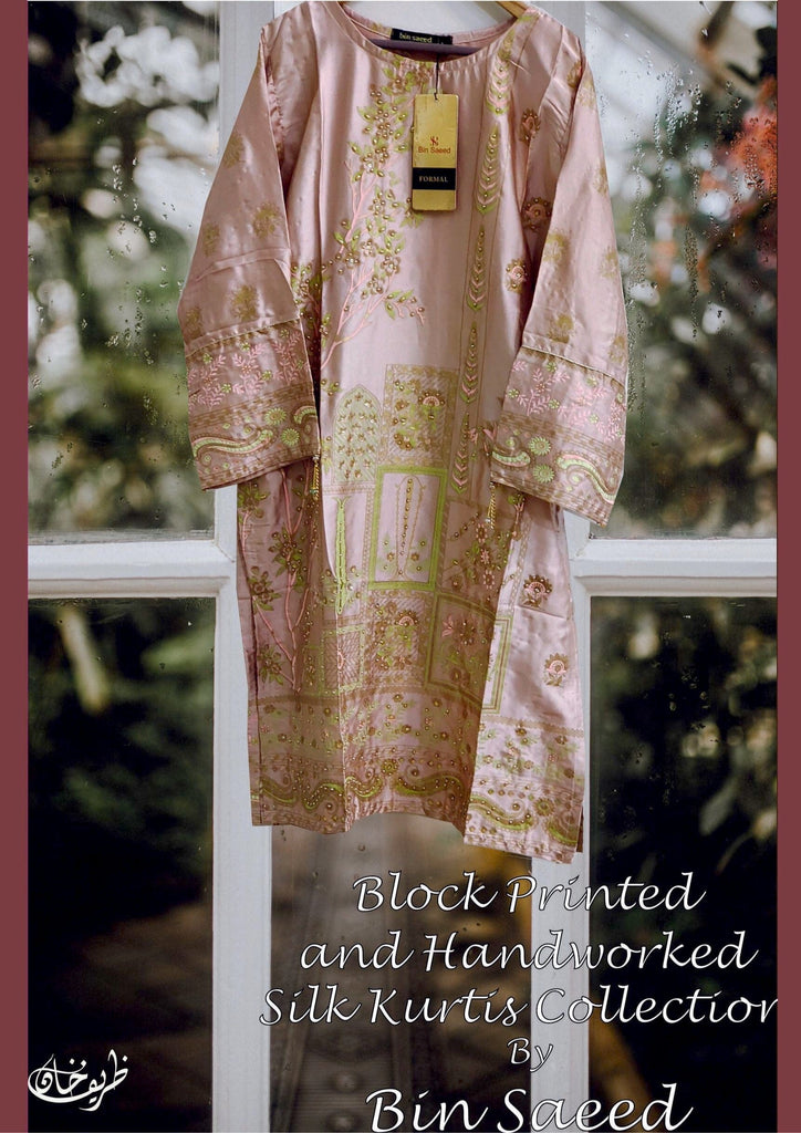 Bin Saeed · Stitched Block Printed & Hand Embellished Silk Tunic Collection – D-20