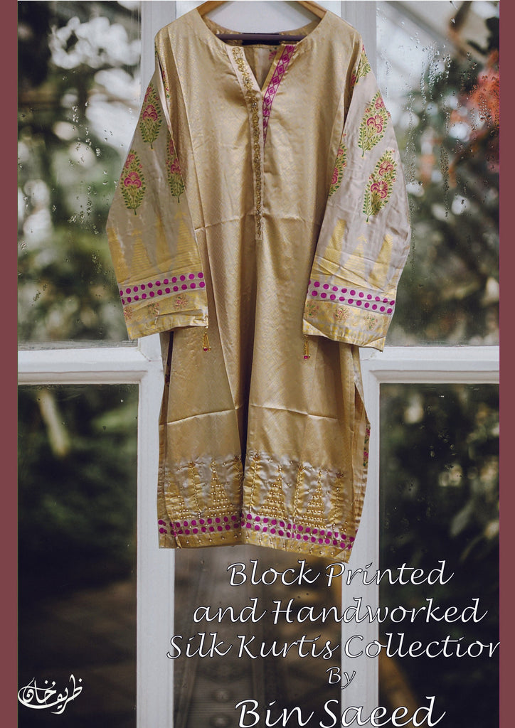 Bin Saeed · Stitched Block Printed & Hand Embellished Silk Tunic Collection – D-22