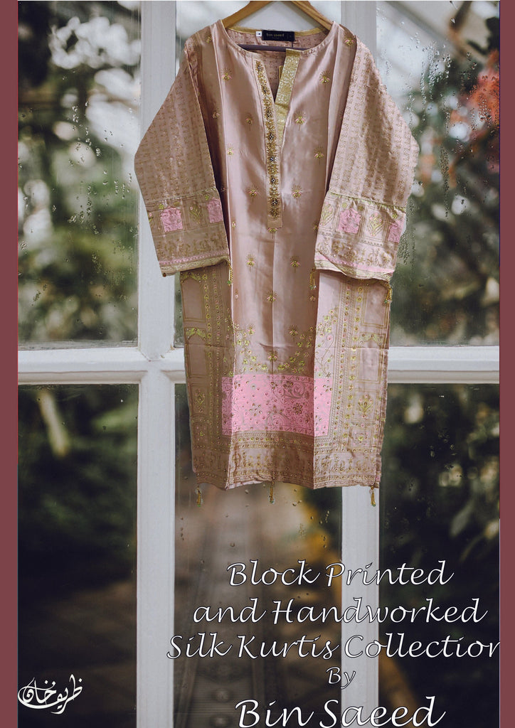 Bin Saeed · Stitched Block Printed & Hand Embellished Silk Tunic Collection – D-24