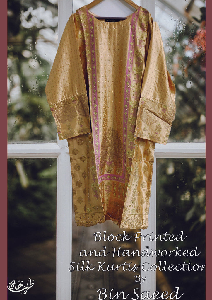 Bin Saeed · Stitched Block Printed & Hand Embellished Silk Tunic Collection – D-27