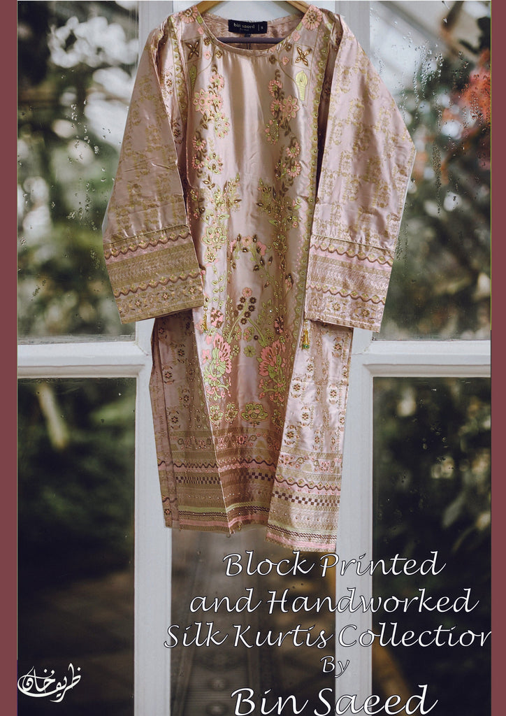 Bin Saeed · Stitched Block Printed & Hand Embellished Silk Tunic Collection – D-29