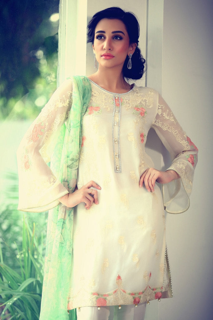 Rungrez Fleur d' Amour Embroidered Chiffon Collection - Bow Bells - YourLibaas
 - 1