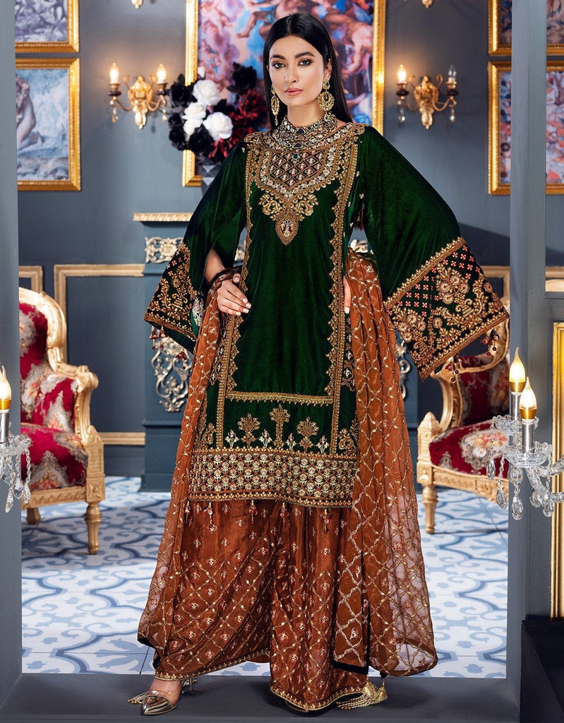 Emaan Adeel Makhmal Luxury Velvet Collection – Emerald Green (MKH 3)