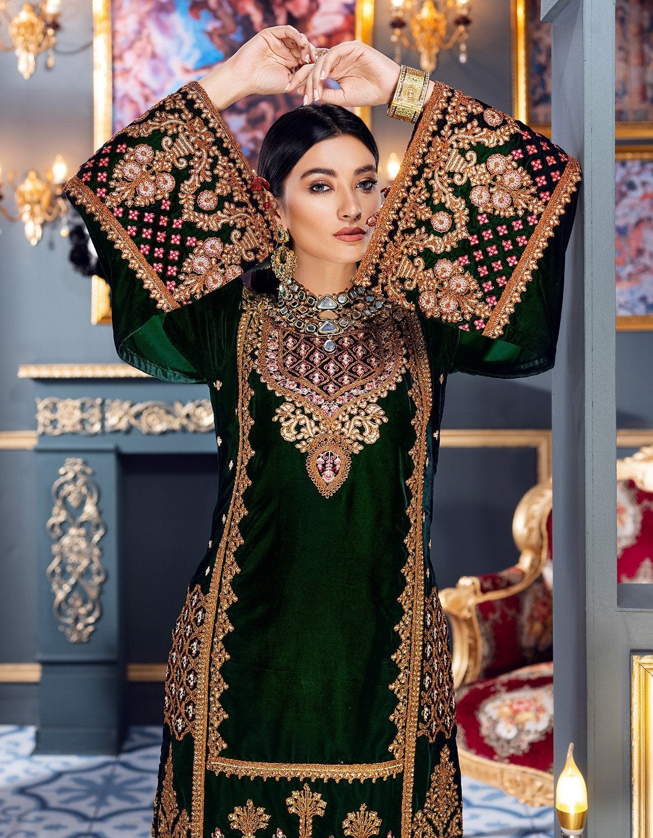 Emaan Adeel Makhmal Luxury Velvet Collection – Emerald Green (MKH 3) –  YourLibaas UAE