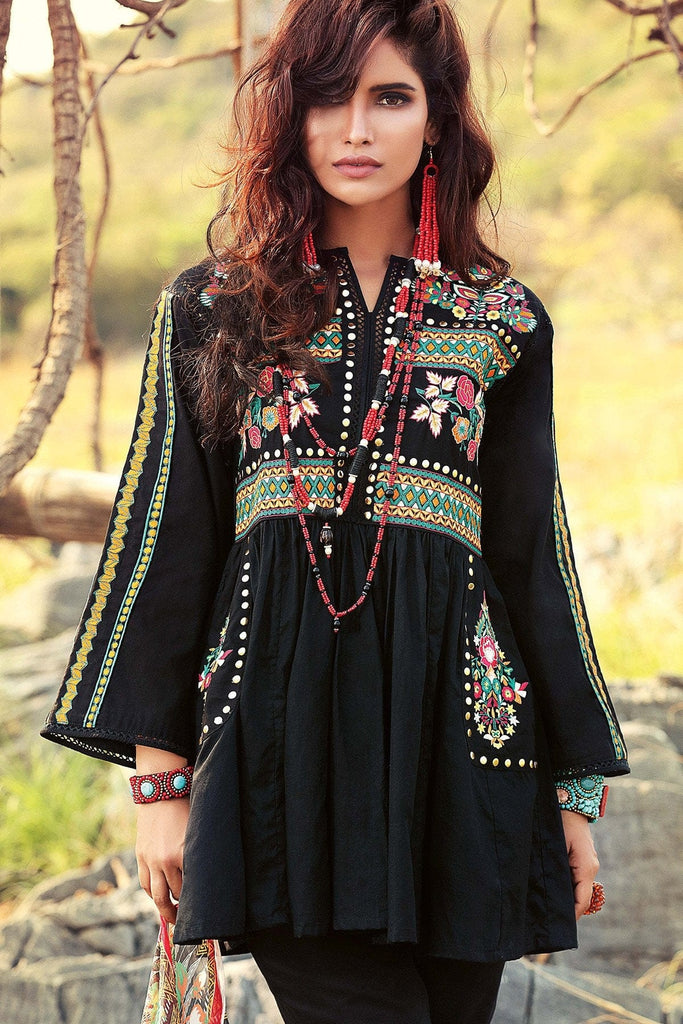 Gul Ahmed Gypsy Folk Lawn Collection - Black 3 PC Bamber Embroidered GL-02