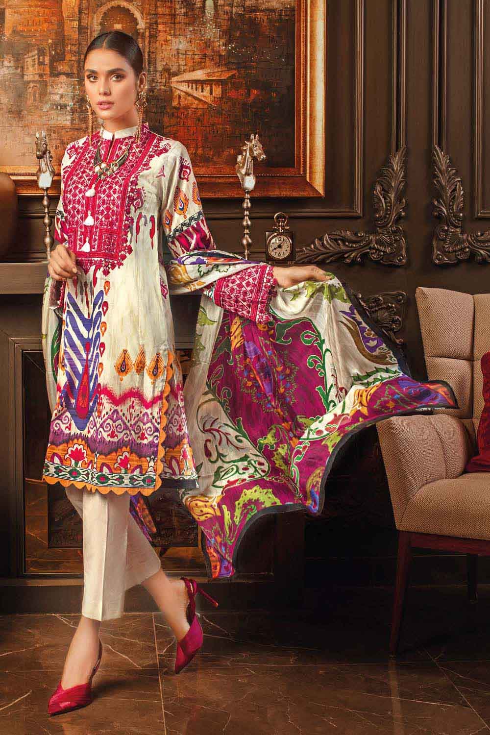 Silk dupatta clearance lawn suits 2019