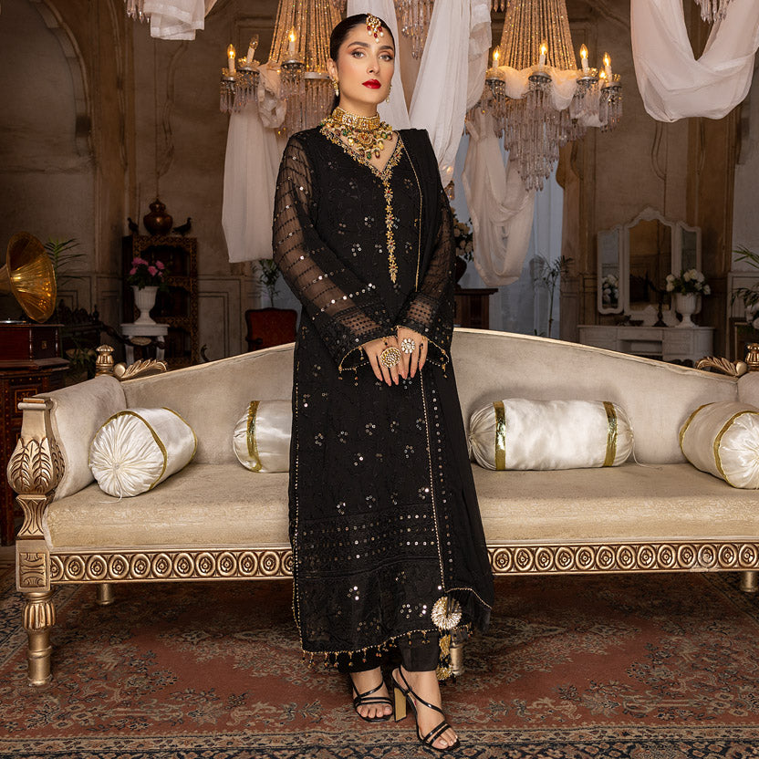 Merakish Luxury Embroidered Chiffon Collection – Black Orchid