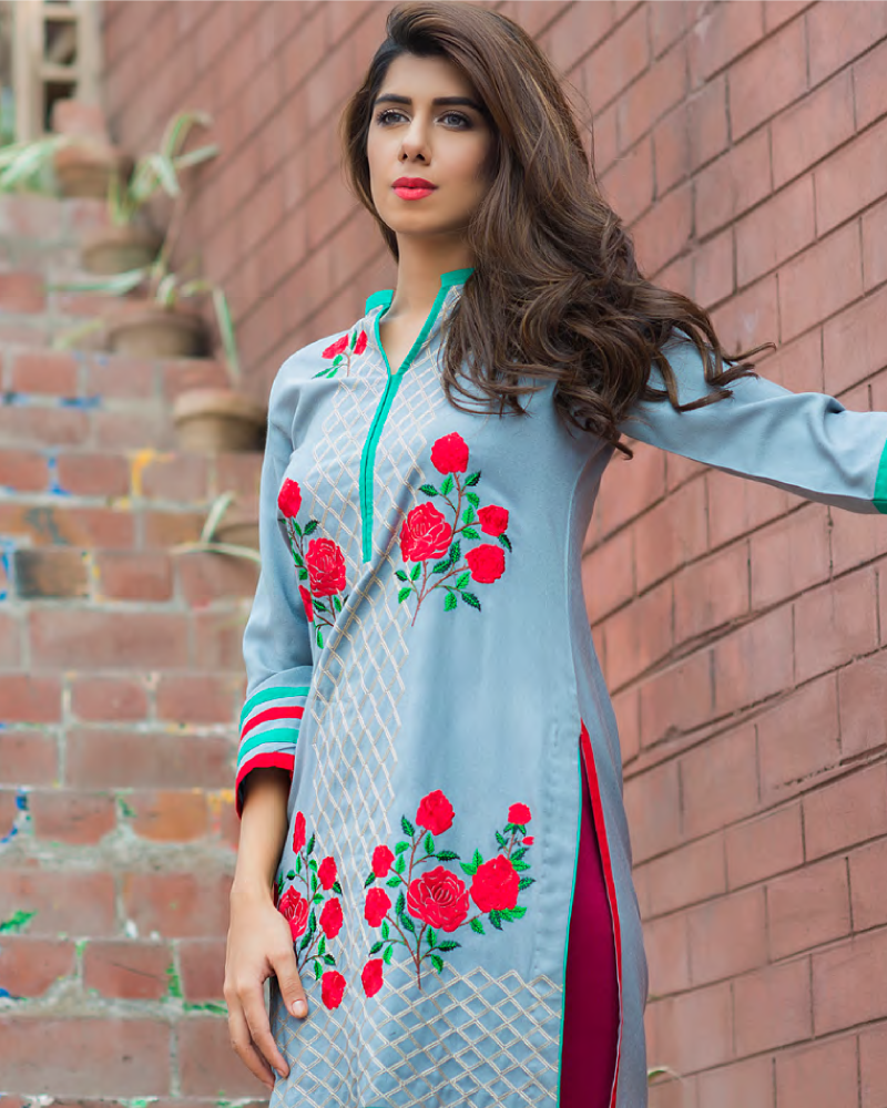 Charizma Plush Embroidered Kurti Fall/Winter Vol 1 – PK06 - YourLibaas
 - 1