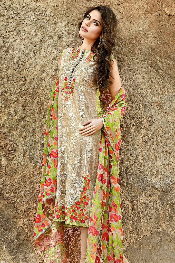 Gul Ahmed Beige Premium Embroidered Chiffon PM-127 - YourLibaas
 - 1