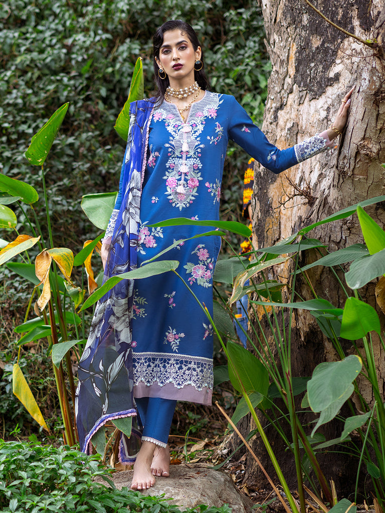 Roheenaz Dahlia Embroidered Lawn Collection – Bluebell