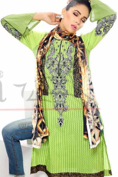 Sana & Samia Cotton Embroidered Kurti with Stole - 09 - YourLibaas
 - 1