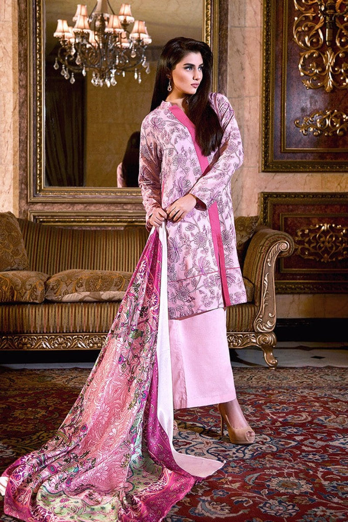 Gul Ahmed Tea Pink Trencia Satin Silk – SS-133 - YourLibaas
 - 1