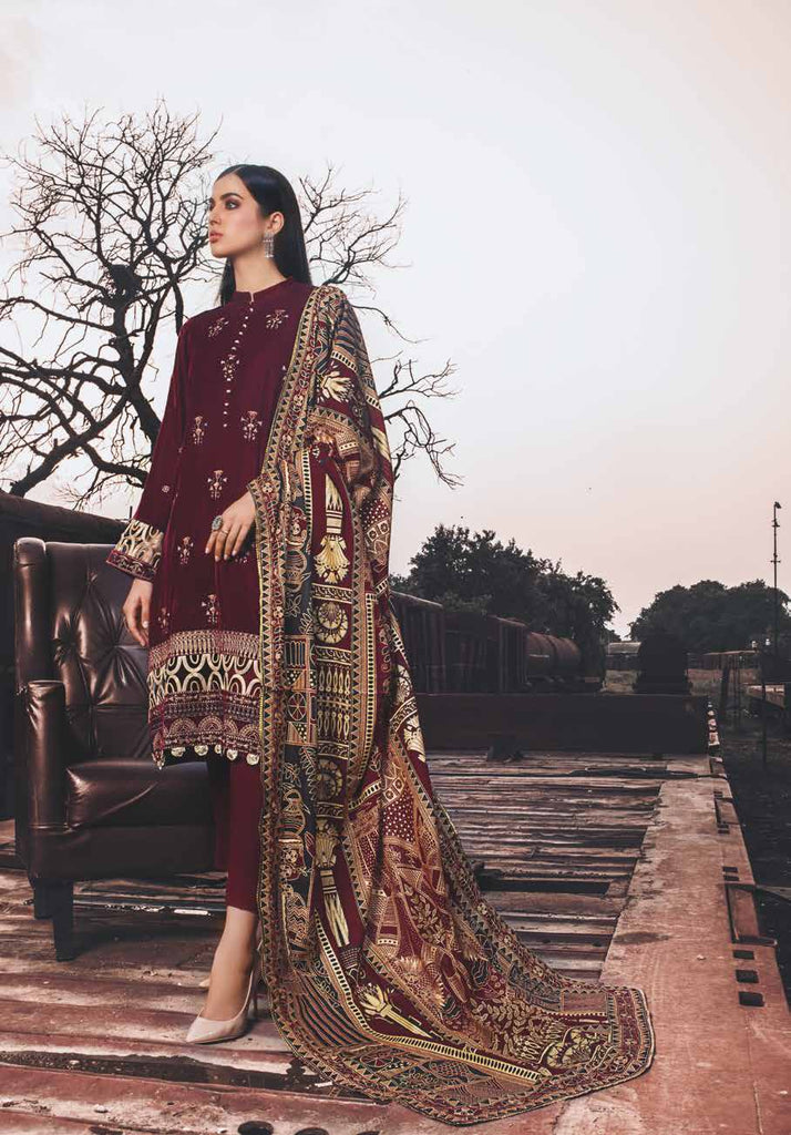 Gul Ahmed Winter Collection 2021 · 3 PC Premium Velvet Suit with Velvet Dupatta – WV-12006
