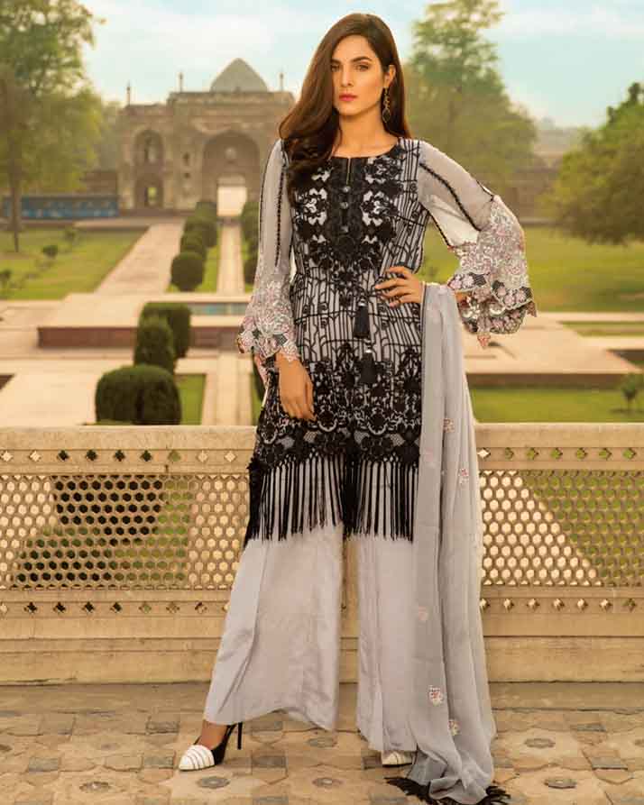 Mah E Rooh Luxury Chiffon Embroidered Formal Collection 2018 – 05 - Grey Goose (Chantilly Chiffon)