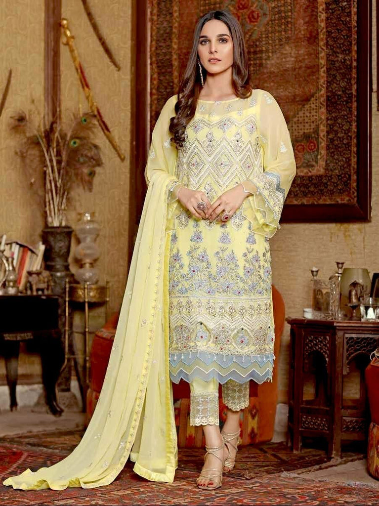 Angan by Zebaish – Luxury Embroidered Chiffon Formal Collection – Barberton Daisy