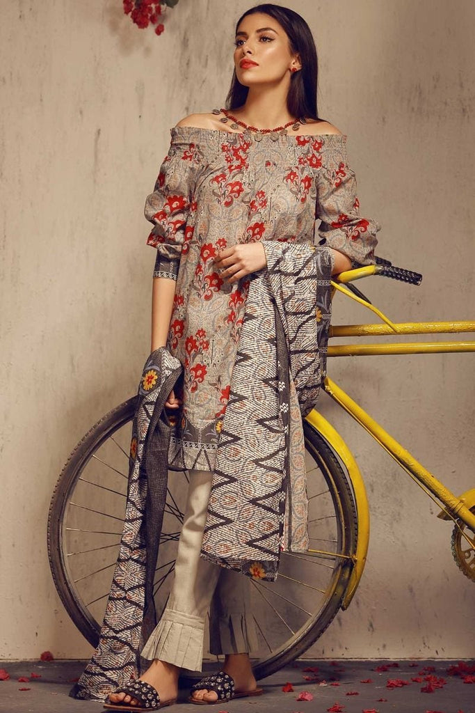 Khaadi Tropical Escape Lawn Collection 2018 – A18103 Grey 3Pc