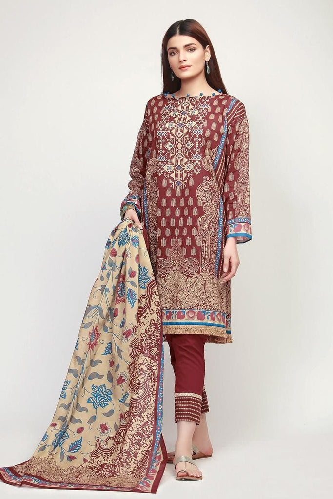 Khaadi The Tale of Spring Lawn Collection 2019 – AF19114 Maroon 3Pc