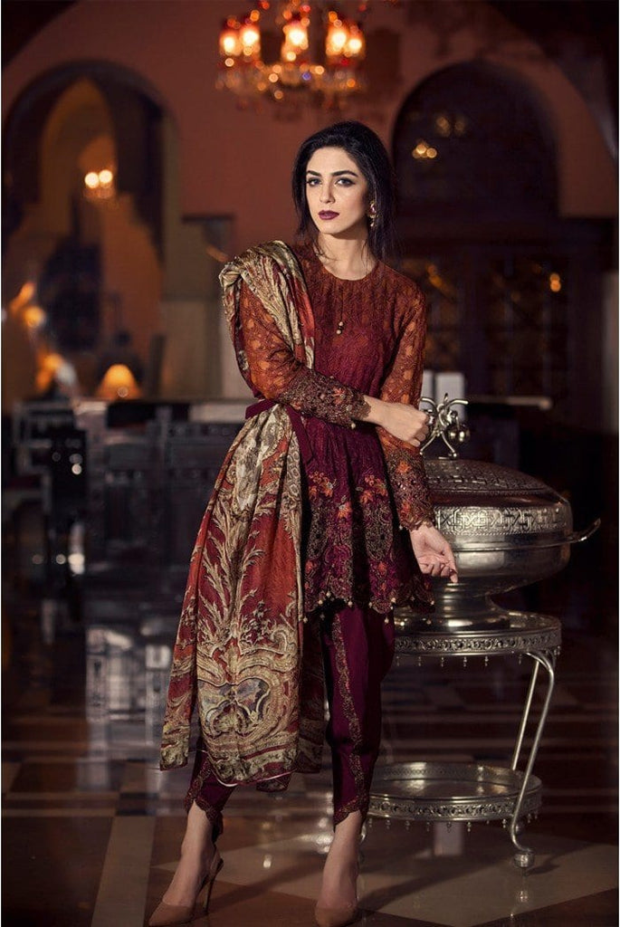 Maria.B Mbroidered Collection 2016 – Maroon BD-704 - YourLibaas
