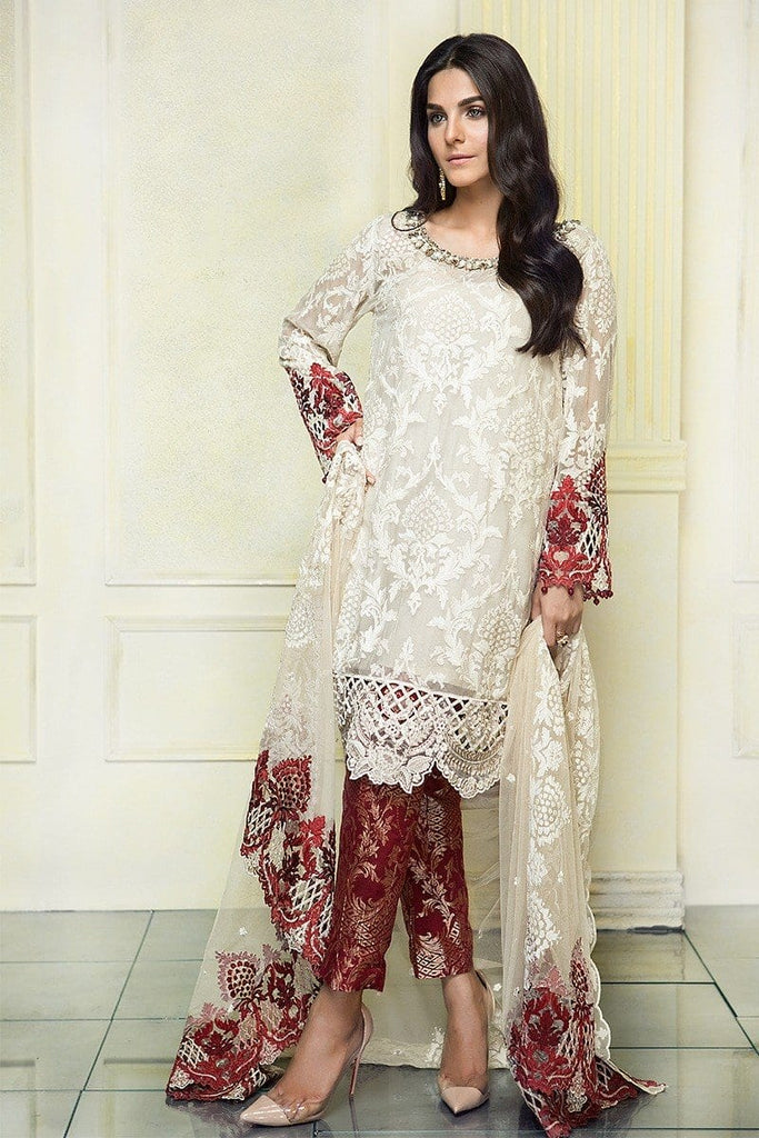 MARIA.B MBROIDERED Luxury Eid Collection 2017 Vol-2 – Ivory & Maroon (BD-1108)