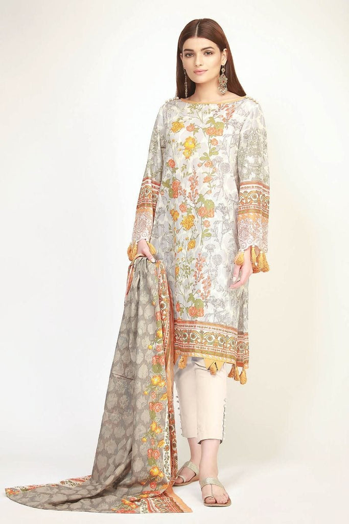Khaadi The Tale of Spring Lawn Collection 2019 – BR19101 Grey 3Pc
