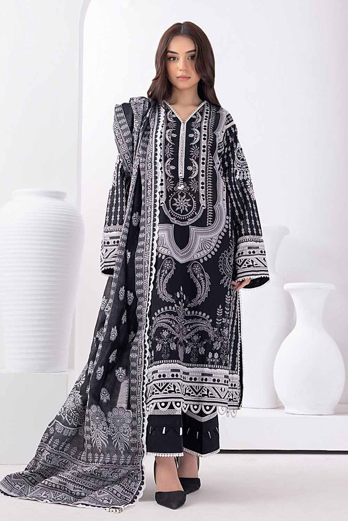 Gul Ahmed Monochrome Black & White – 3PC Unstitched Embroidered Lawn Suit with Jacquard Dupatta MJ-32062