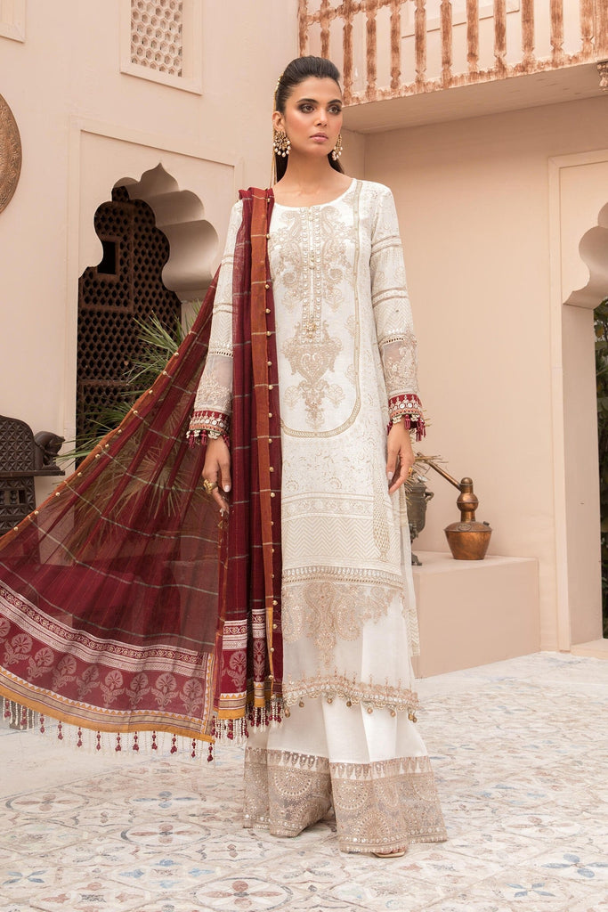 MARIA.B Eid Lawn Collection 2021 – EL-21-01-Ivory White and Maroon