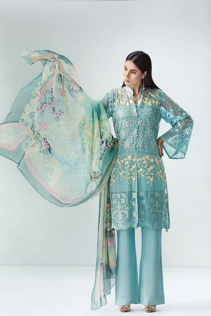 Gul Ahmed Festive Jewelled Collection 2018 – Aqua 3 Pc Blended Chiffon FE-138