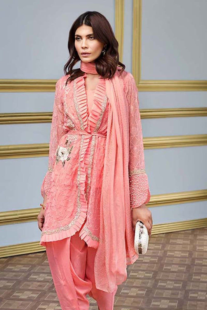 Gul Ahmed Festive Jewelled Collection 2018 – Pink 3 Pc Embroidered FE-142