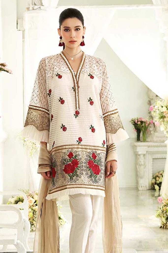 Gul Ahmed Festive Jewelled Collection 2018 – Off White 3 Pc Embroidered FE-95