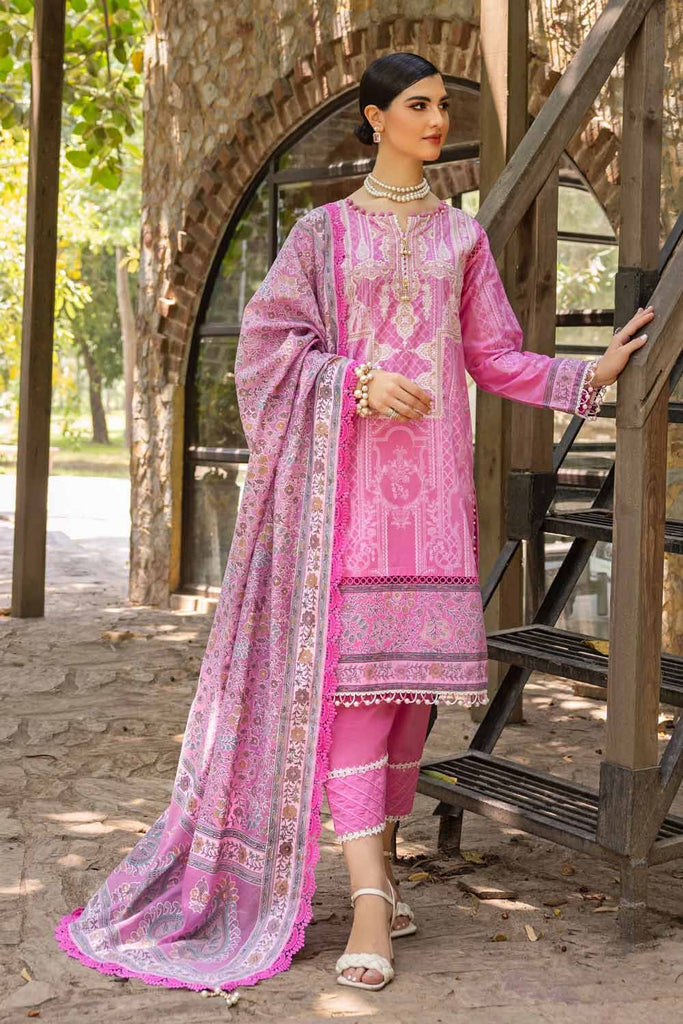 Gul Ahmed Pre-Fall 2023 – 3PC Embroidered Gold Printed Cambric Suit with Printed Burnout Dupatta BN-32005