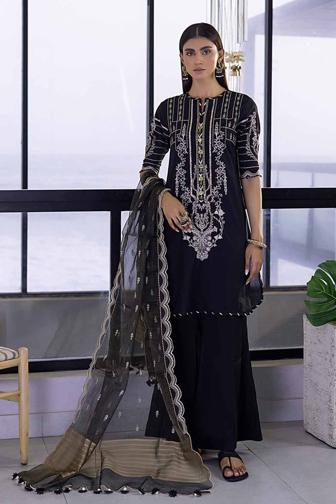Gul Ahmed 2023 – 3PC Embroidered Lawn Suit with Zari Stripe Dupatta PM-32071
