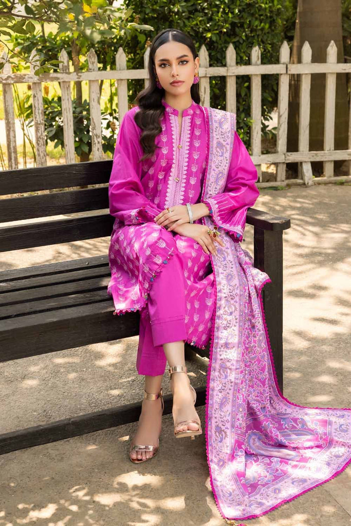 Gul Ahmed Pre-Fall 2023 – 3PC Embroidered Cambric Suit with Printed Burnout Dupatta BN-32002