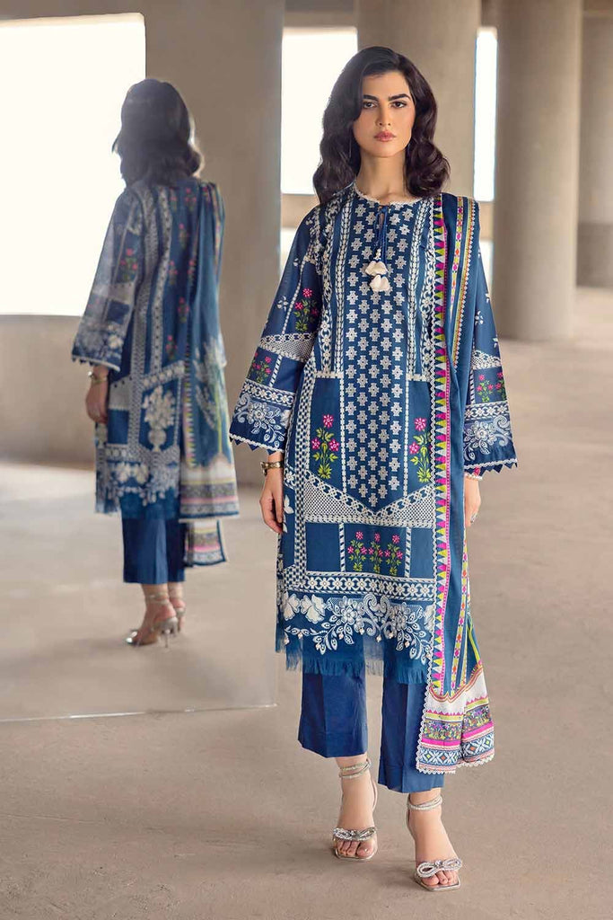 Gul Ahmed 2023 – 3PC Embroidered Cambric Suit with Digital Printed Lawn Dupatta CBE-32004