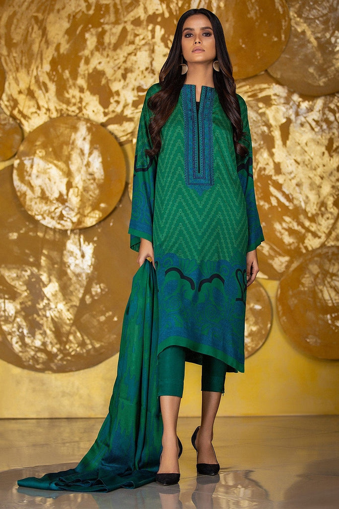 AlKaram Winter Collection 2019 – 3 Piece Embroidered Twill Viscose Suit with Twill Viscose Dupatta – FW-18-19-Green