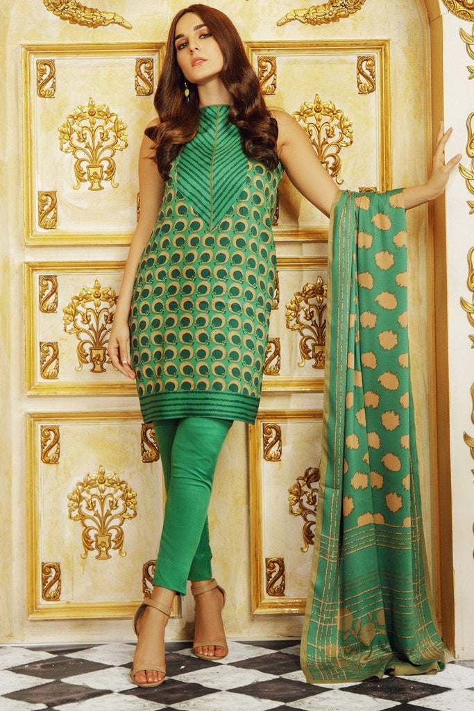 AlKaram Winter Collection 2019 – 3 Piece Printed Cotail Viscose Suit with Cotail Viscose Dupatta – FW-23.1-19-Green